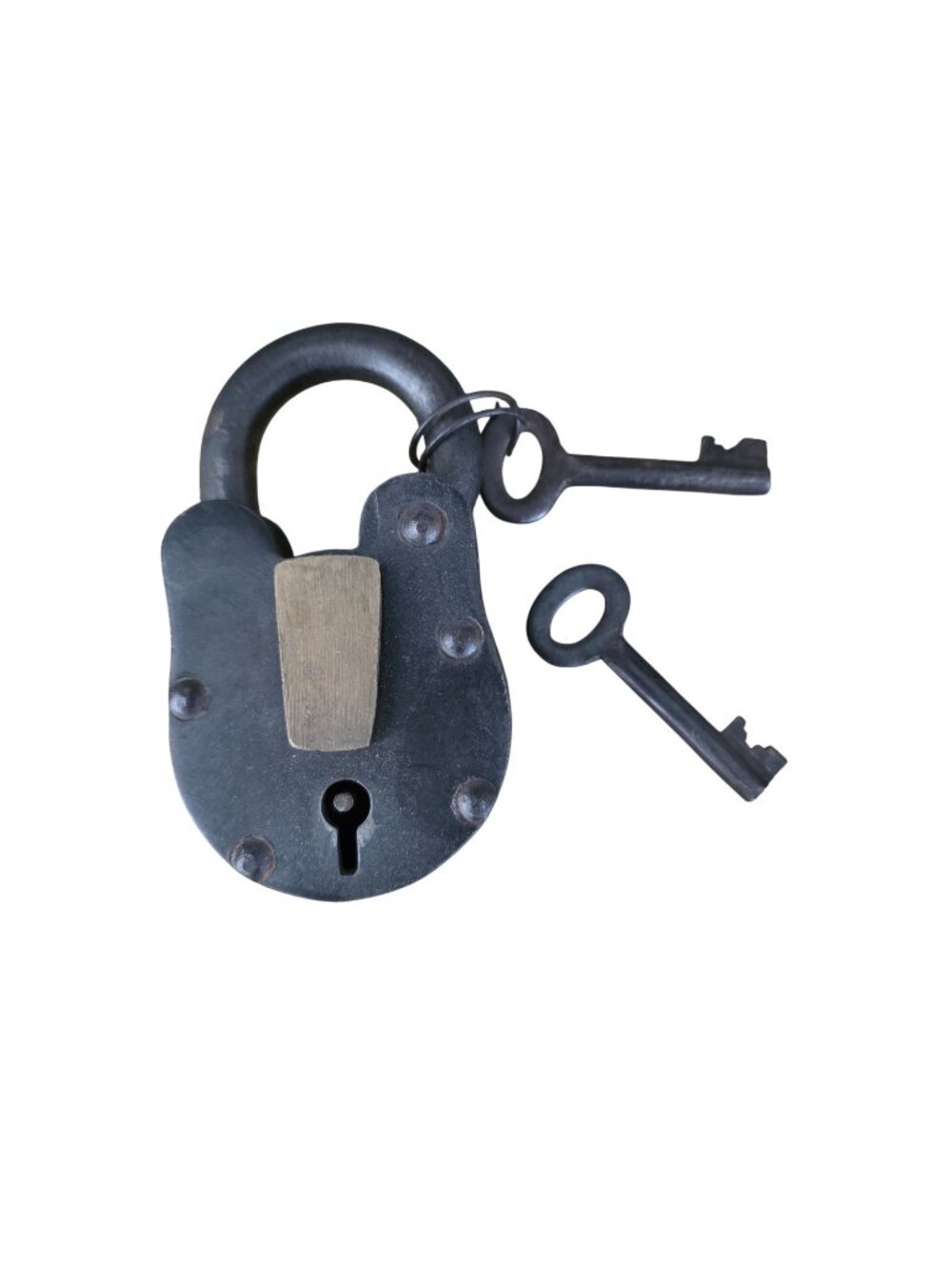 Antique Large Cast Iron Safe Padlock With 2 Original Skeleton Keys 3.5" Heavy
